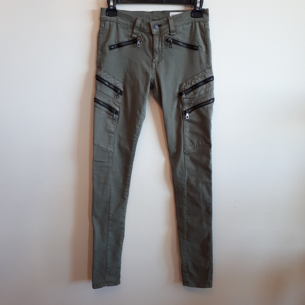 Rag & Bone Lariat Army Green Zipper Jeans - Picture 1 of 8